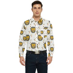 Lion Heads Pattern Design Doodle Men s Long Sleeve Pocket Shirt 