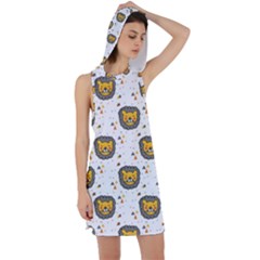 Lion Heads Pattern Design Doodle Racer Back Hoodie Dress by Sapixe