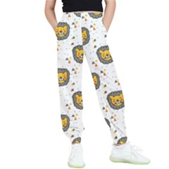 Lion Heads Pattern Design Doodle Kids  Elastic Waist Pants