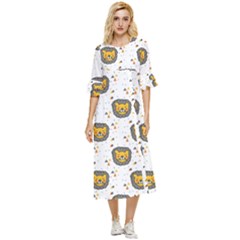 Lion Heads Pattern Design Doodle Double Cuff Midi Dress