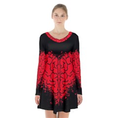 Heart Brain Mind Psychology Doubt Long Sleeve Velvet V-neck Dress by Sapixe