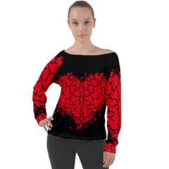 Heart Brain Mind Psychology Doubt Off Shoulder Long Sleeve Velour Top by Sapixe