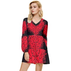 Heart Brain Mind Psychology Doubt Tiered Long Sleeve Mini Dress