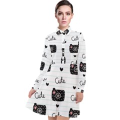 Cute Cameras Doodles Hand Drawn Long Sleeve Chiffon Shirt Dress by Sapixe