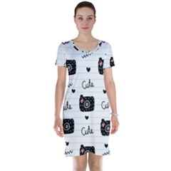 Cute Cameras Doodles Hand Drawn Short Sleeve Nightdress by Sapixe