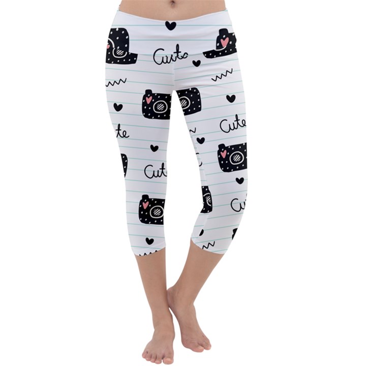 Cute Cameras Doodles Hand Drawn Capri Yoga Leggings