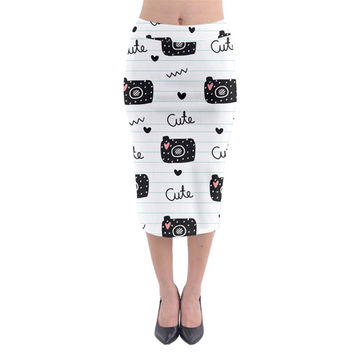 Cute Cameras Doodles Hand Drawn Midi Pencil Skirt