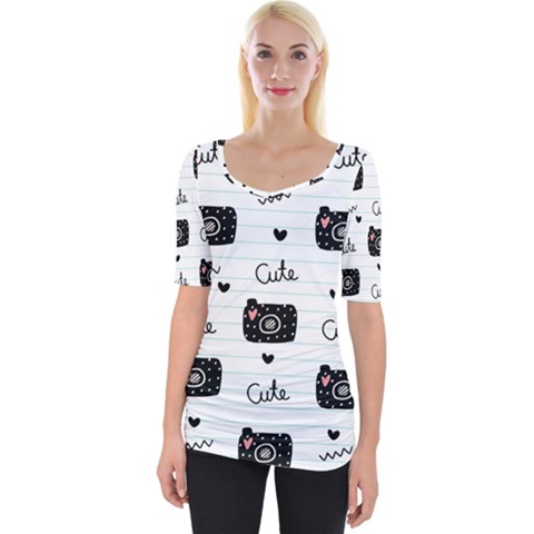 Cute Cameras Doodles Hand Drawn Wide Neckline Tee by Sapixe