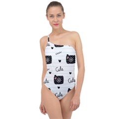 Cute Cameras Doodles Hand Drawn Classic One Shoulder Swimsuit by Sapixe