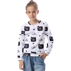 Cute Cameras Doodles Hand Drawn Kids  Long Sleeve Tee With Frill 