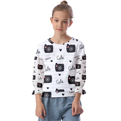 Cute Cameras Doodles Hand Drawn Kids  Cuff Sleeve Top by Sapixe