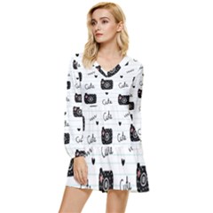 Cute Cameras Doodles Hand Drawn Tiered Long Sleeve Mini Dress