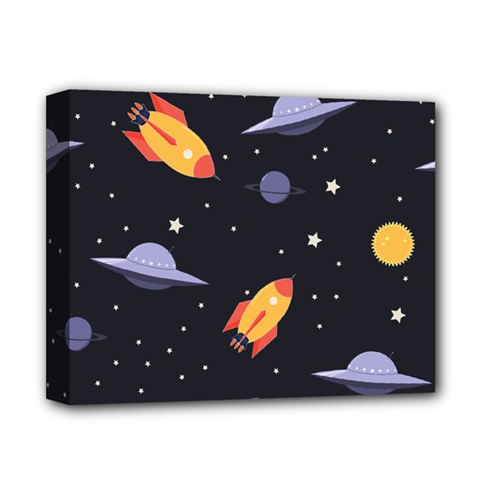 Cosmos Rockets Spaceships Ufos Deluxe Canvas 14  x 11  (Stretched)