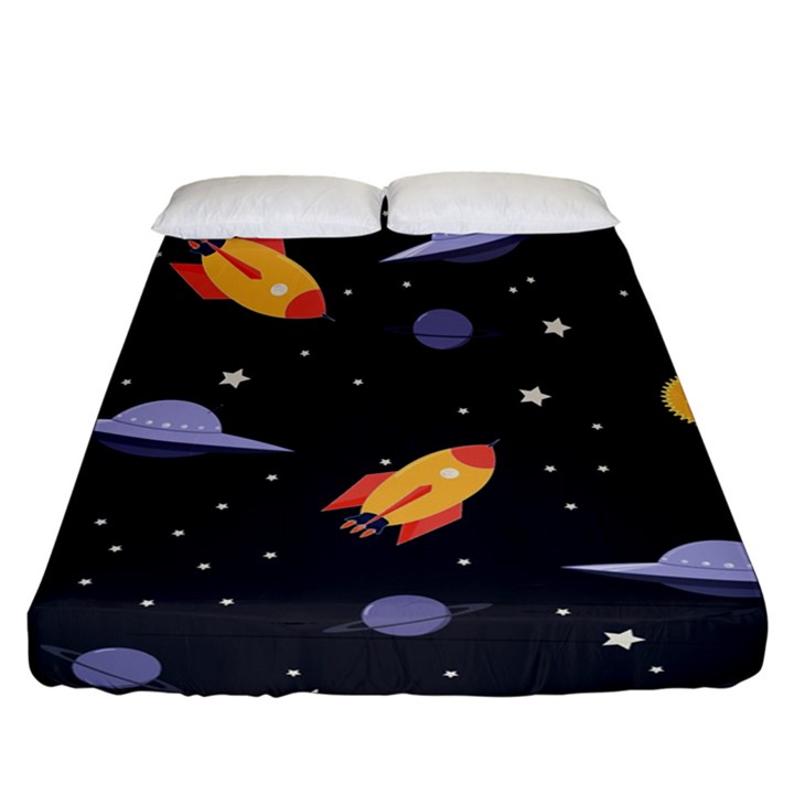 Cosmos Rockets Spaceships Ufos Fitted Sheet (California King Size)