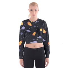 Cosmos Rockets Spaceships Ufos Cropped Sweatshirt