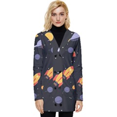 Cosmos Rockets Spaceships Ufos Button Up Hooded Coat 