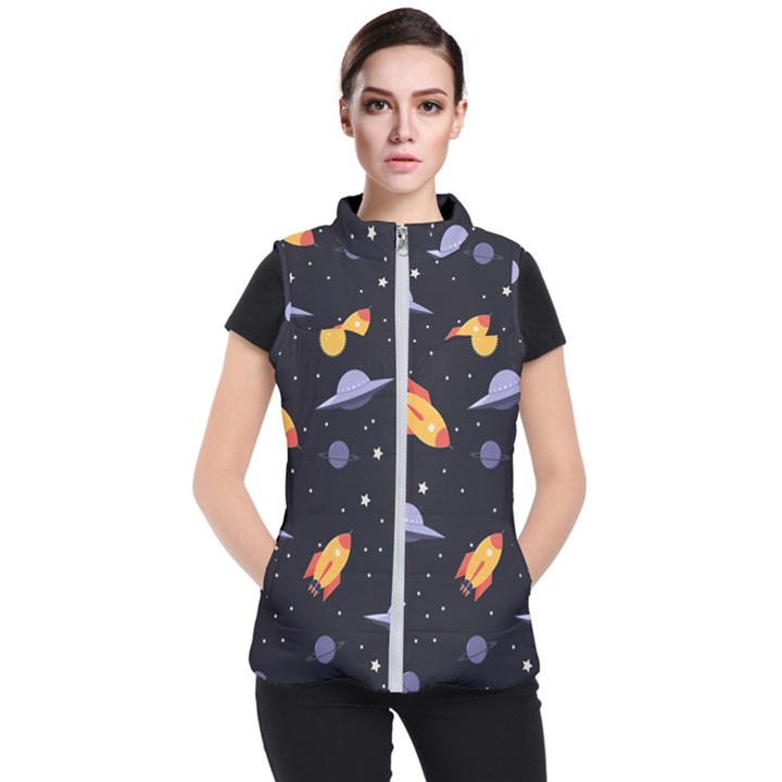 Cosmos Rockets Spaceships Ufos Women s Puffer Vest