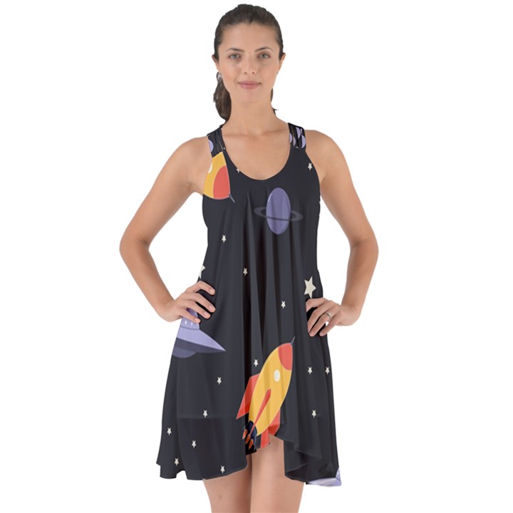 Cosmos Rockets Spaceships Ufos Show Some Back Chiffon Dress