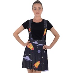 Cosmos Rockets Spaceships Ufos Velvet Suspender Skater Skirt