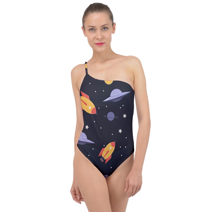 Cosmos Rockets Spaceships Ufos Classic One Shoulder Swimsuit