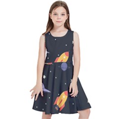 Cosmos Rockets Spaceships Ufos Kids  Skater Dress