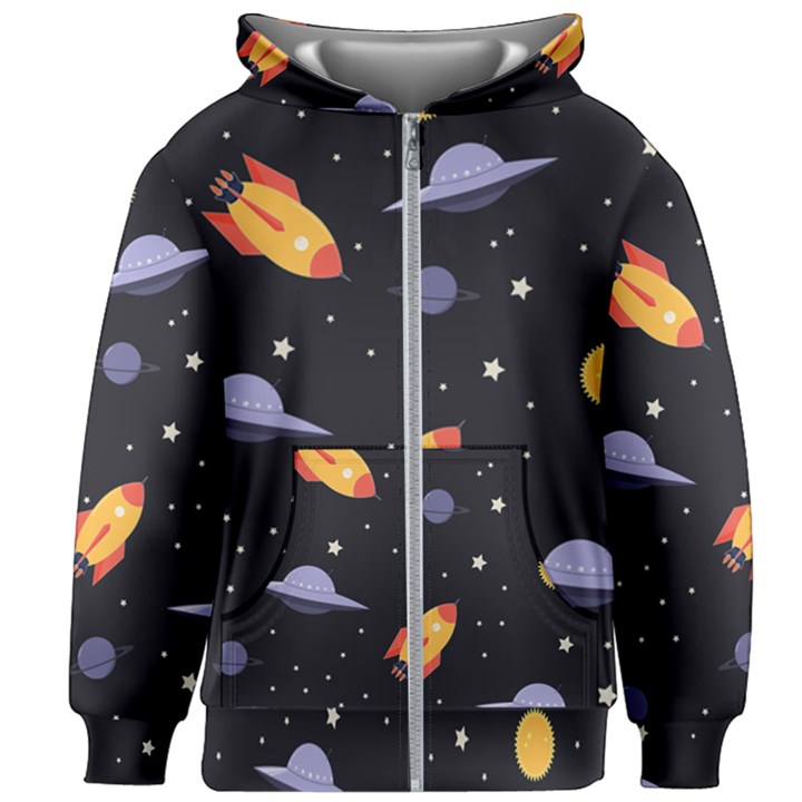 Cosmos Rockets Spaceships Ufos Kids  Zipper Hoodie Without Drawstring