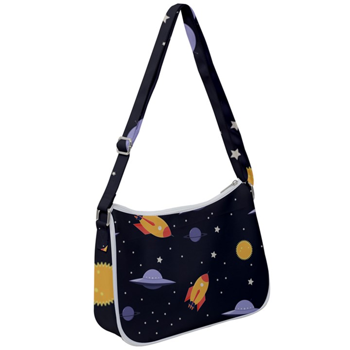 Cosmos Rockets Spaceships Ufos Zip Up Shoulder Bag