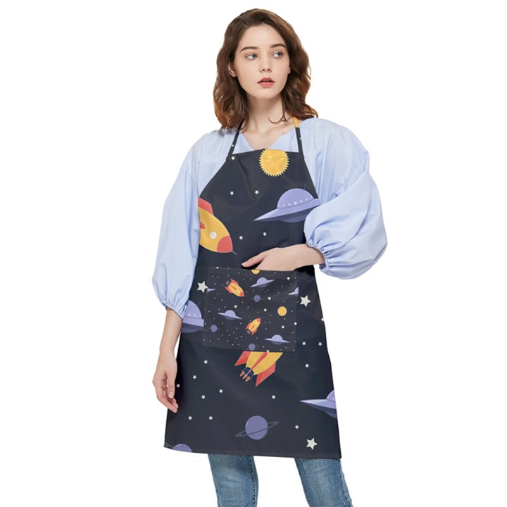 Cosmos Rockets Spaceships Ufos Pocket Apron