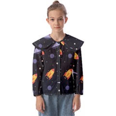 Cosmos Rockets Spaceships Ufos Kids  Peter Pan Collar Blouse