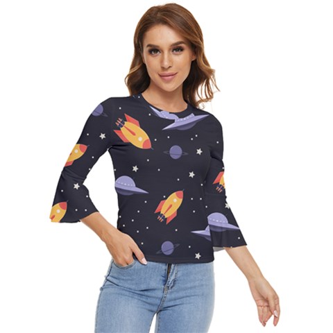 Cosmos Rockets Spaceships Ufos Bell Sleeve Top by Sapixe