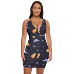 Cosmos Rockets Spaceships Ufos Draped Bodycon Dress