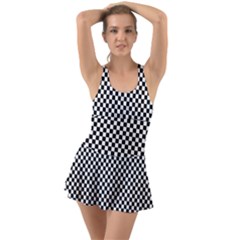 Black And White Checkerboard Background Board Checker Ruffle Top Dress Swimsuit by Sapixe