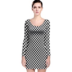 Black And White Checkerboard Background Board Checker Long Sleeve Velvet Bodycon Dress by Sapixe