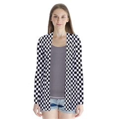 Black And White Checkerboard Background Board Checker Drape Collar Cardigan by Sapixe