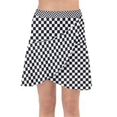 Black And White Checkerboard Background Board Checker Wrap Front Skirt