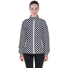 Black And White Checkerboard Background Board Checker Women s High Neck Windbreaker by Sapixe