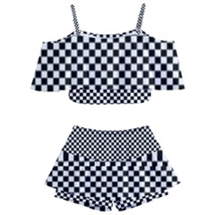 Black And White Checkerboard Background Board Checker Kids  Off Shoulder Skirt Bikini by Sapixe