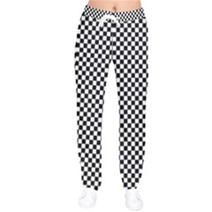 Black And White Checkerboard Background Board Checker Women Velvet Drawstring Pants by Sapixe