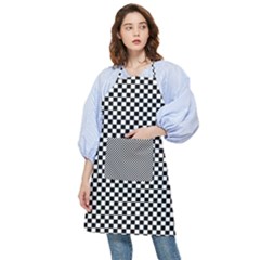 Black And White Checkerboard Background Board Checker Pocket Apron by Sapixe