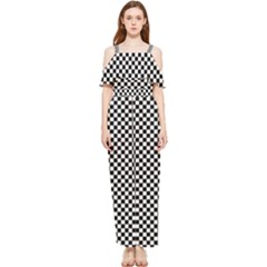 Black And White Checkerboard Background Board Checker Draped Sleeveless Chiffon Jumpsuit