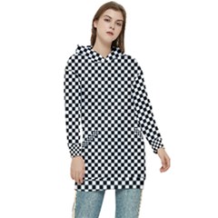 Black And White Checkerboard Background Board Checker Women s Long Oversized Pullover Hoodie by Sapixe