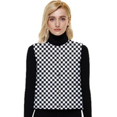 Black And White Checkerboard Background Board Checker Women s Short Button Up Puffer Vest by Sapixe