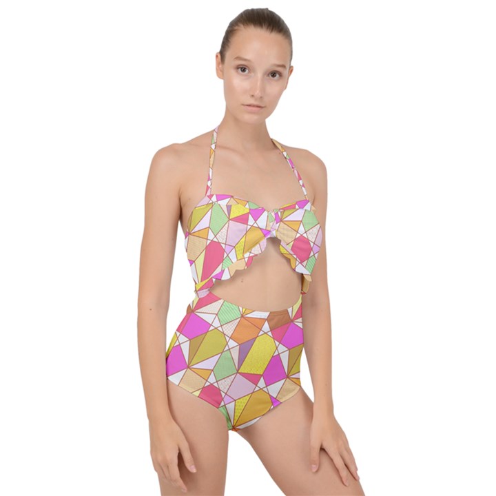 Power Pattern 821-1c Scallop Top Cut Out Swimsuit