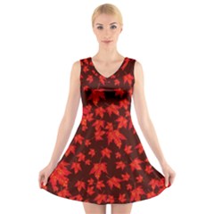 Red Oak And Maple Leaves V-neck Sleeveless Dress by Daria3107