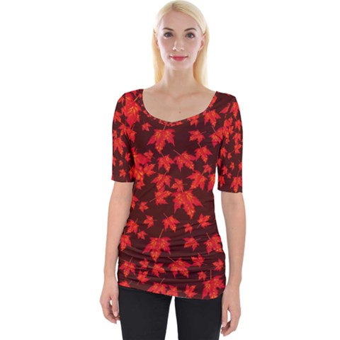 Red Oak And Maple Leaves Wide Neckline Tee by Daria3107