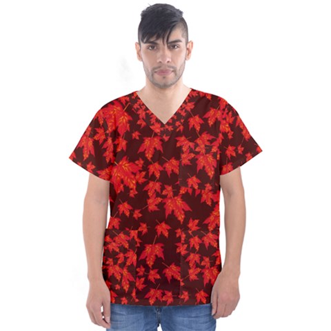 Red Oak And Maple Leaves Men s V-neck Scrub Top by Daria3107