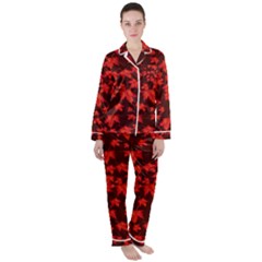 Red Oak And Maple Leaves Satin Long Sleeve Pajamas Set by Daria3107