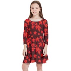 Red Oak And Maple Leaves Kids  Quarter Sleeve Skater Dress by Daria3107