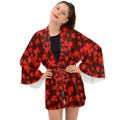 Red Oak And Maple Leaves Long Sleeve Kimono by Daria3107