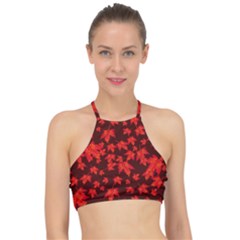 Red Oak And Maple Leaves Racer Front Bikini Top by Daria3107